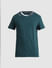 Green Cotton Contrast Neck T-shirt_411178+7